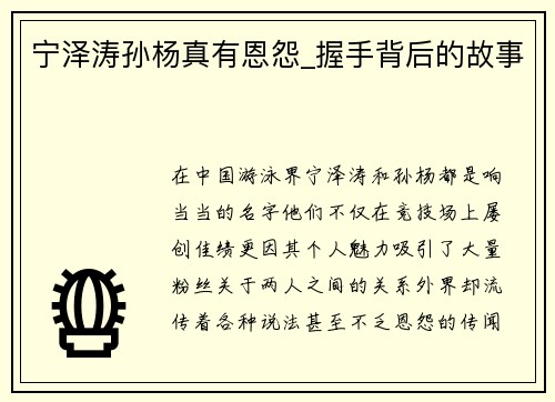 宁泽涛孙杨真有恩怨_握手背后的故事