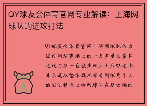 QY球友会体育官网专业解读：上海网球队的进攻打法