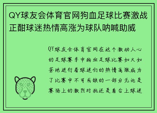QY球友会体育官网狗血足球比赛激战正酣球迷热情高涨为球队呐喊助威